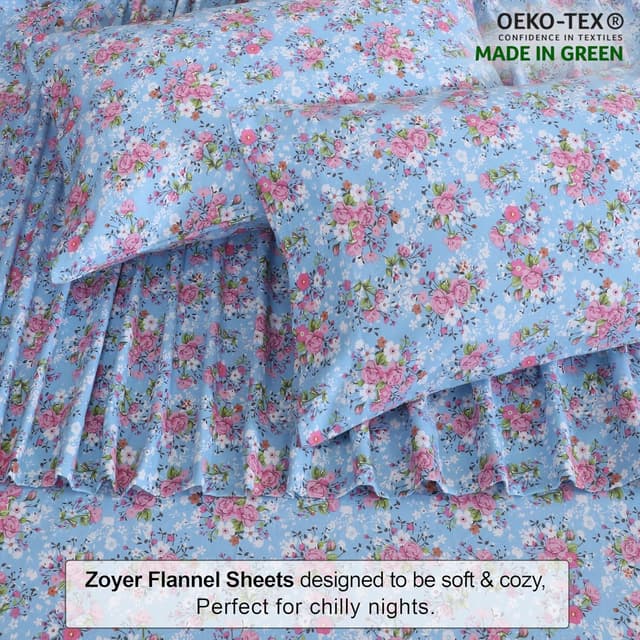 Detalle de ZOYER King Size 100% Cotton Double Brushed Flannel Sheets Set (4-Piece) with Deep 16-Inch Pockets