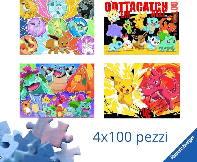Detalle 2 de Ravensburger Pokémon 4 Pack puzzle bambini 5 anni da 100 pezzi (4 puzzle) Soft-Click