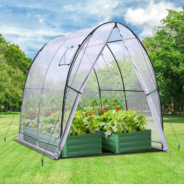 Detalle de Ohuhu outdoor polytunnel greenhouse tent, 180x180x200 cm walk-in poly tunnel with roll-up mesh windows