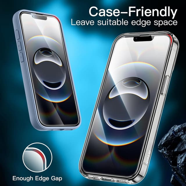 Detalle 2 de JETech Full Coverage Screen Protector for iPhone 17e (2026) / iPhone 16e (6.1-inch), 9H Tempered Glass, Case-Friendly, 3-Pack