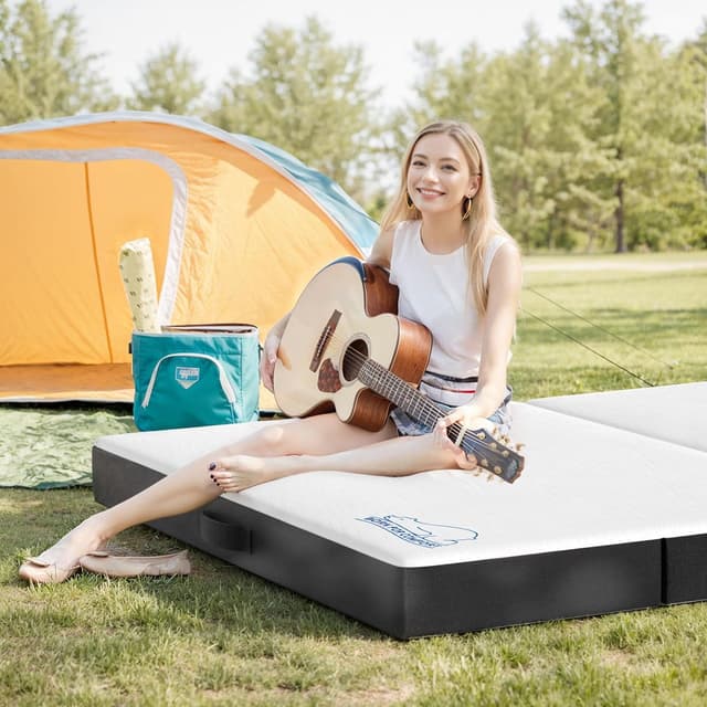 Detalle 2 de wowttrelax Folding Mattress Double (6 inch) – 4-fold memory foam floor mattress for guests, camping and caravans