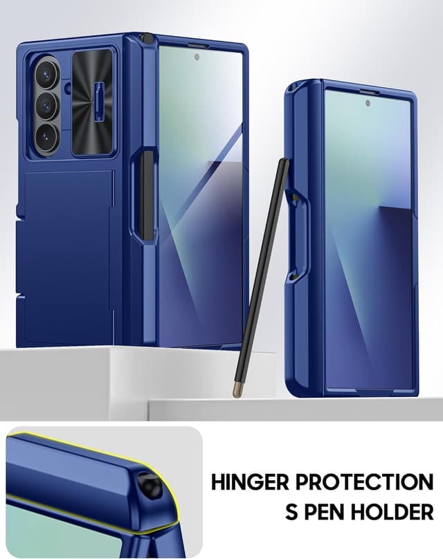 Detalle 2 de Vizvera Case for Samsung Galaxy Z Fold 7 (RFID Wallet + S Pen Slot + Sliding Camera Cover) – Blue