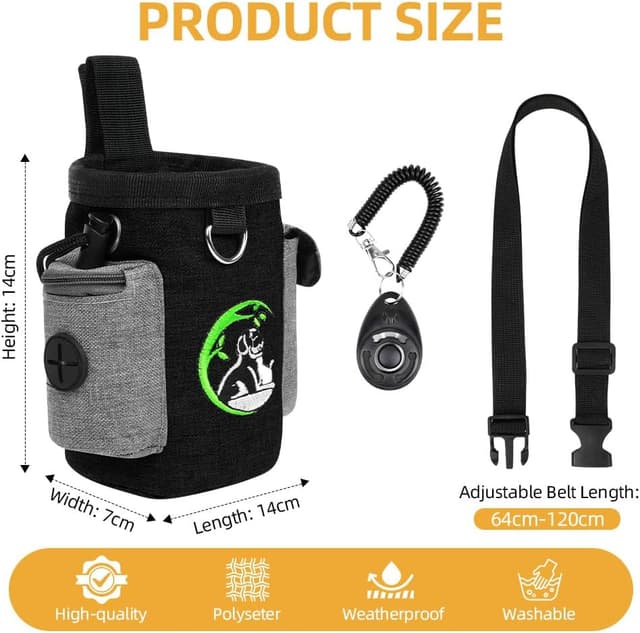 Detalle de Adiwo sac à friandises pour chien noir avec distributeur de sacs et clip arrière