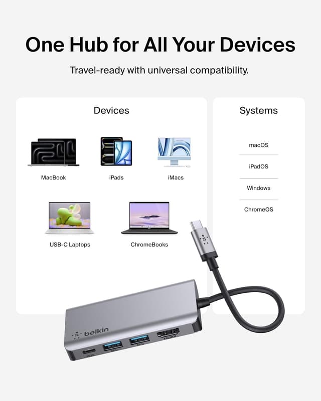 Thumbnail 6 de Belkin Hub USB-C 4 en 1 noir : adaptateur multiport avec HDMI 4K et USB-A 3.0