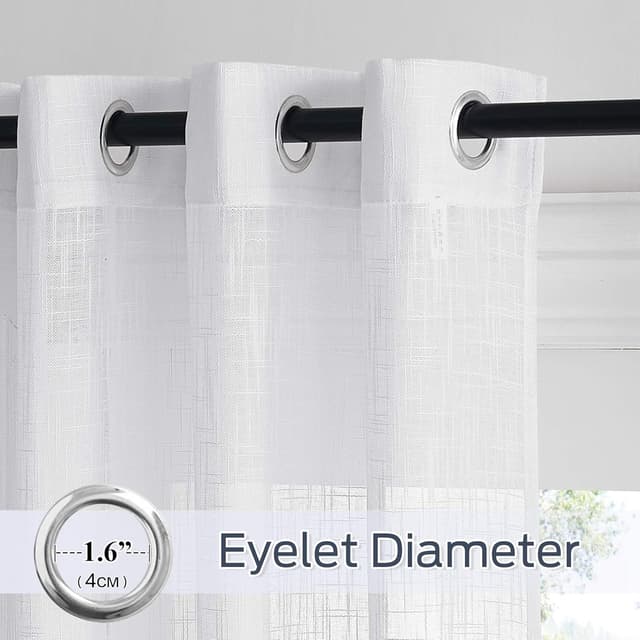 Thumbnail 6 de PONY DANCE White Voile Curtains 90 Drop Pair (52x90 inches) – semi-sheer linen-look eyelet panels for living rooms & bedrooms