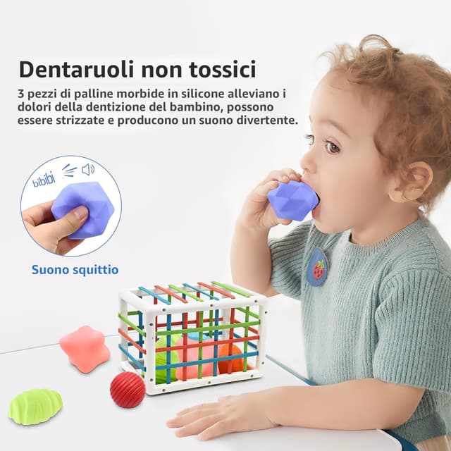 Detalle 2 de Mailesi Giocattolo classificatore forme Montessori con elastici e 6/3 pezzi sensoriali (12-24 mesi)