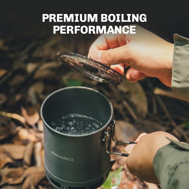 Detalle de Fire-Maple Petrel ultralight camping cookware set (0.6L pot, lid, stove & titanium stand)