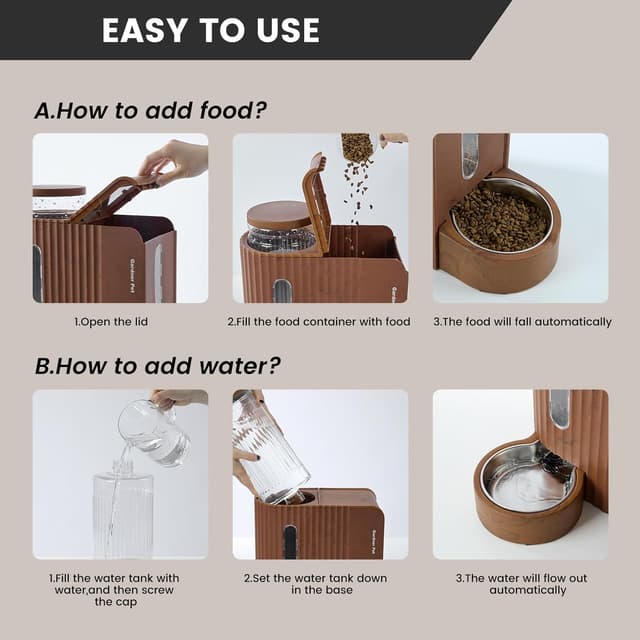 Detalle de Gardner Pet 2 in 1 Gravity Cat Feeder and Water Dispenser (3L + Stainless Steel Bowls) – No Electricity Required