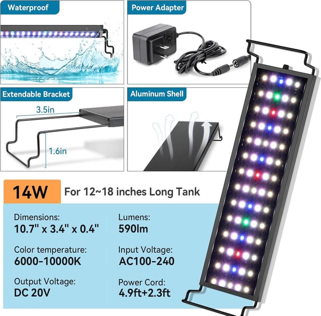 Thumbnail 6 de hygger 14W Aquarium LED Light with 24/7 day-night cycle, timer and extendable bracket