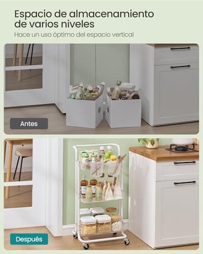 Detalle 2 de SONGMICS Carro Rodante de 3 Niveles 🧺 para Hogar