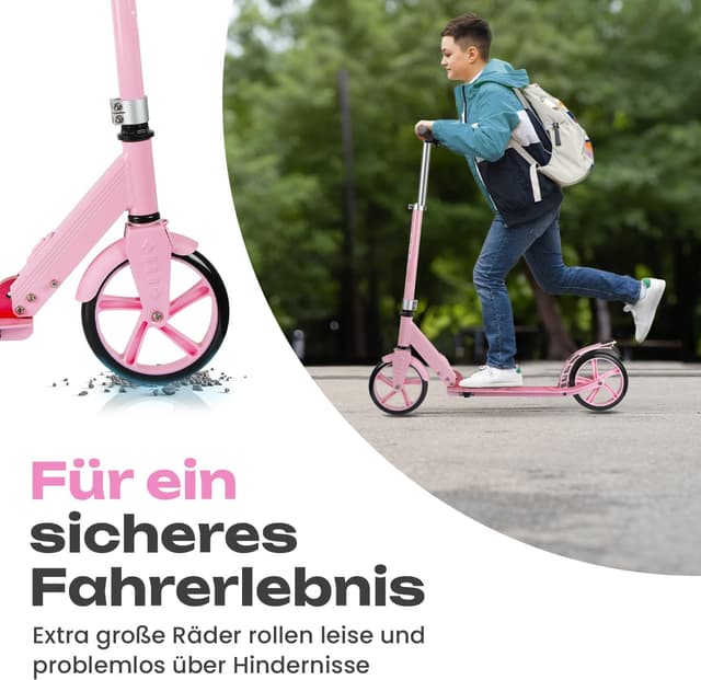Detalle 1 de Rollkönig faltbarer City-Scooter für Kinder ab 5 Jahren – mit großen Rädern und ein-Knopf-Klappmechanismus