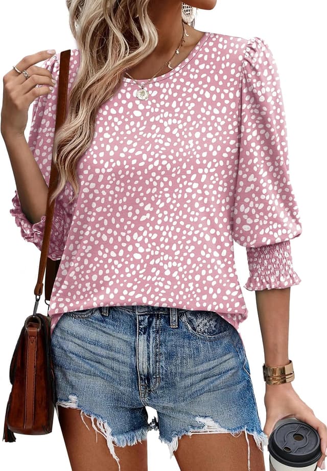 Detalle de Aokosor Women’s 3/4 Sleeve Crew Neck Tunic Top with Curved Hem