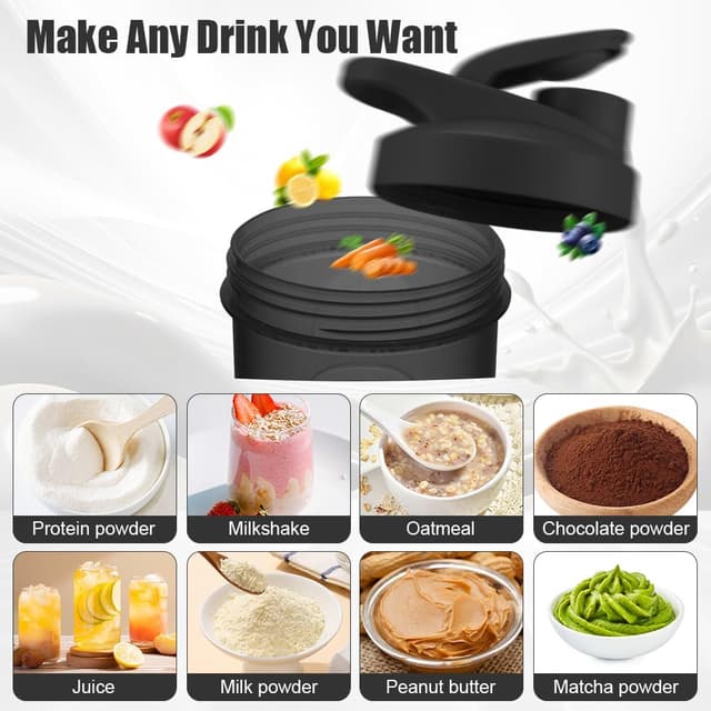 Detalle de Protein Shaker (2er-Set, 400 ml) mit Mixball und Messskala – BPA-frei, auslaufsicher, schwarz+weiß