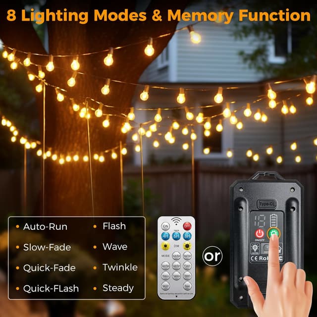 Detalle 2 de btfarm Solar Lichterkette für außen mit Fernbedienung, 20 m (25+2 LEDs) Warmweiß und 8 Modi