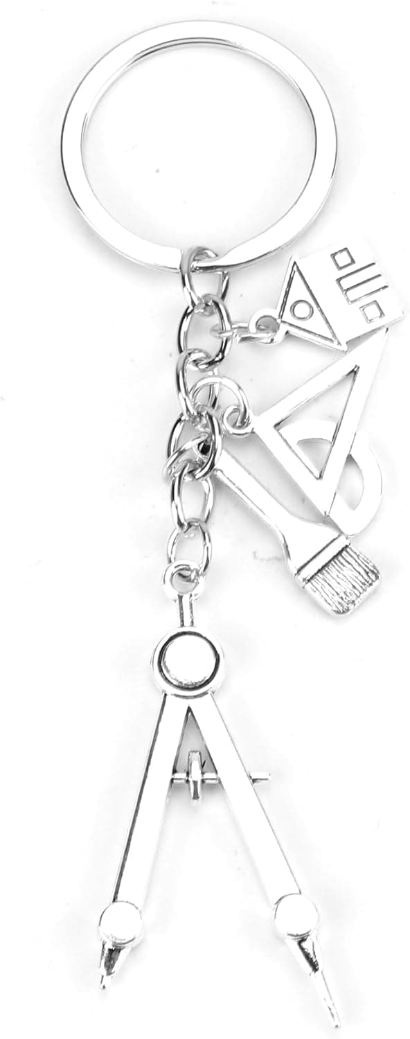 Detalle de OBEISN kreativer Schlüsselanhänger für Frauen mit Taschenrechner, Zirkel und Lineal – praktischer Begleiter als Geschenk