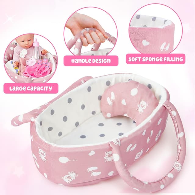 Detalle 2 de Vamei Accessoire Poupon pour poupon bébé – lit portable, vêtements, couches, biberon et vaisselle (30 cm)