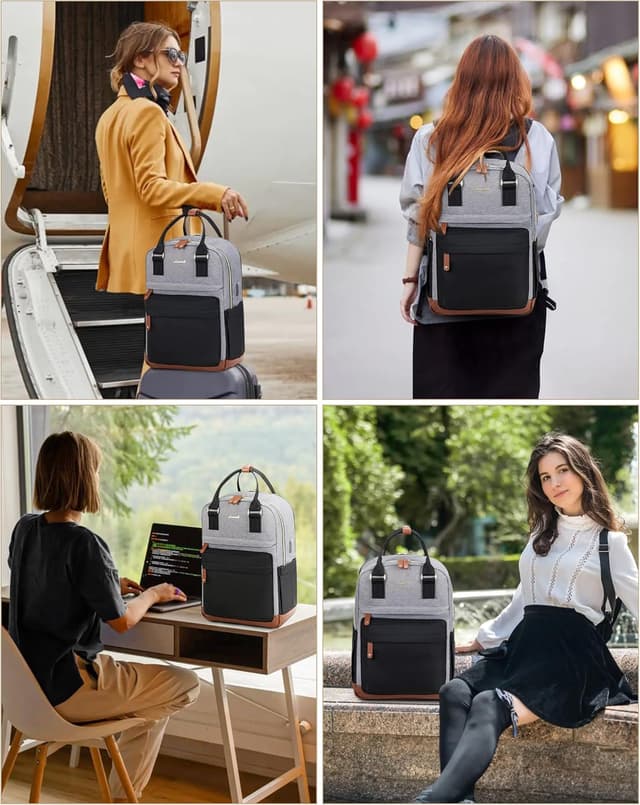 Detalle 2 de LOVEVOOK Schulrucksack für Teenager mit 15,6-Zoll-Laptopfach – wasserabweisend, USB-Ladeanschluss, 22 Liter