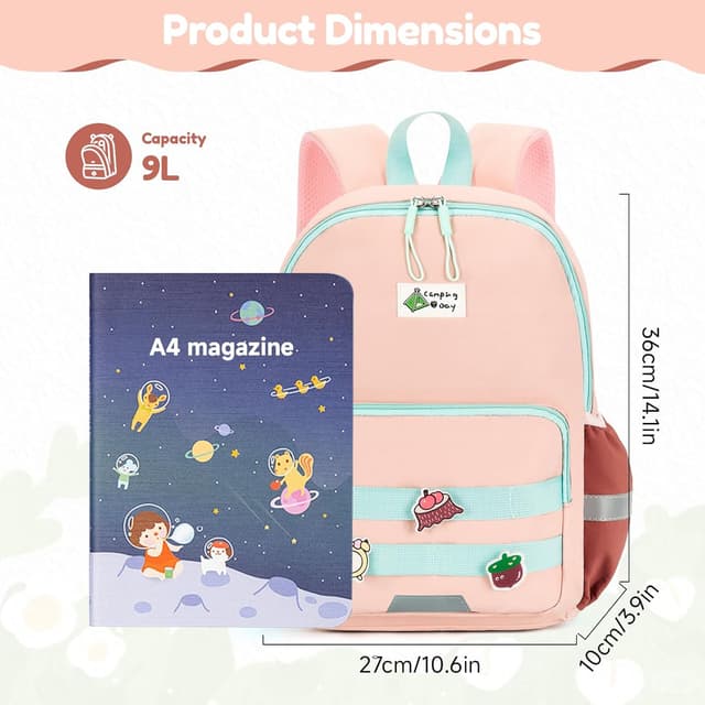 Detalle 2 de PROTAURI sac à dos enfant maternelle 3-7 ans rose avec sangle de poitrine et bandes réfléchissantes