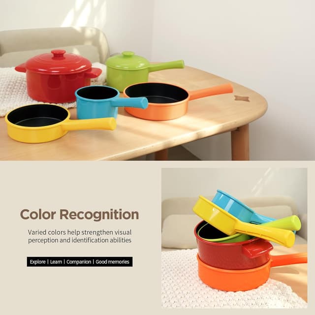 Detalle de GILOBABY Kids Toy Kitchen Accessories complete playset with play food (pots, pans, utensils, cutting board)