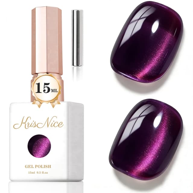 Detalle de KRISNICE UV Cat-Eye Gel Nagellack mit Magnet, 15 ml – lebhaftes Violett (MY032)