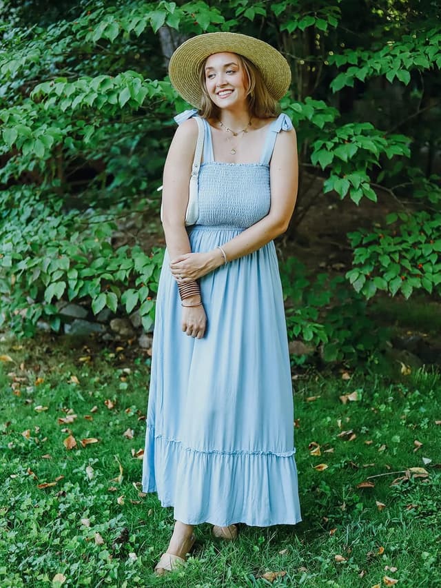 Detalle de Tobrief Women’s Boho Maxi Dress with Spaghetti Straps, Square Neck & Rayon Ruffle Detail