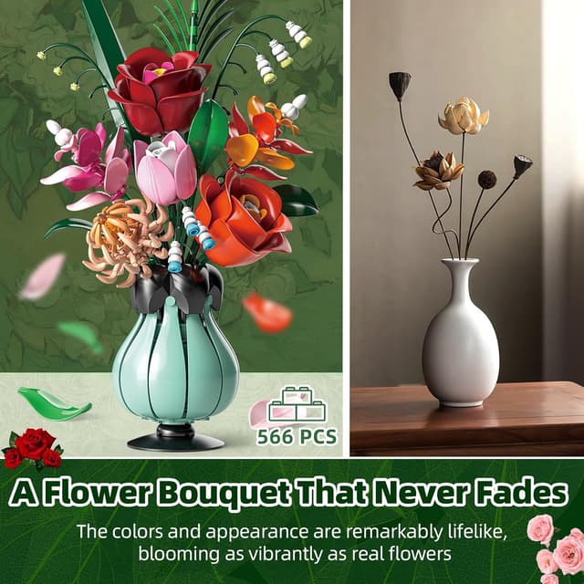 Detalle 2 de Ensemble de blocs de construction pour bouquet botanique avec vase kiothdre