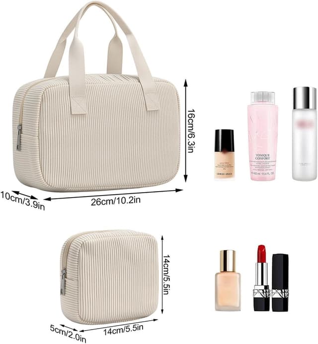 Detalle 2 de oscaurt Kosmetiktasche Damen im 2er-Set (Cord Kulturbeutel groß & klein) mit Fächern