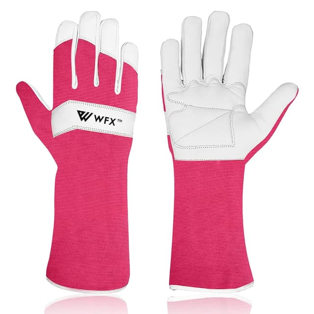 Detalle de WFX Guantes largos de jardinería cuero Rosa S