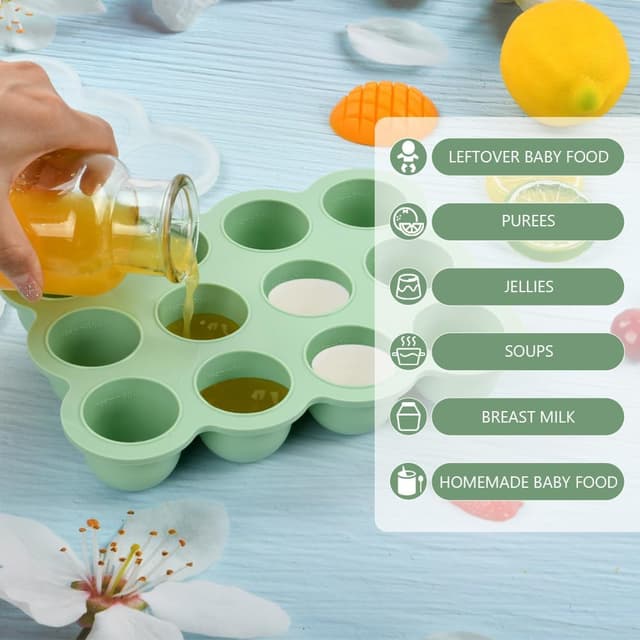 Detalle de Boîte de conservation Aolso en silicone pour congélateur, 12 compartiments avec couvercle hermétique (vert)