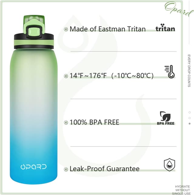 Detalle 2 de Opard Sport-Trinkflasche 900 ml aus Tritan, BPA-frei, auslaufsicher – mit Sieb