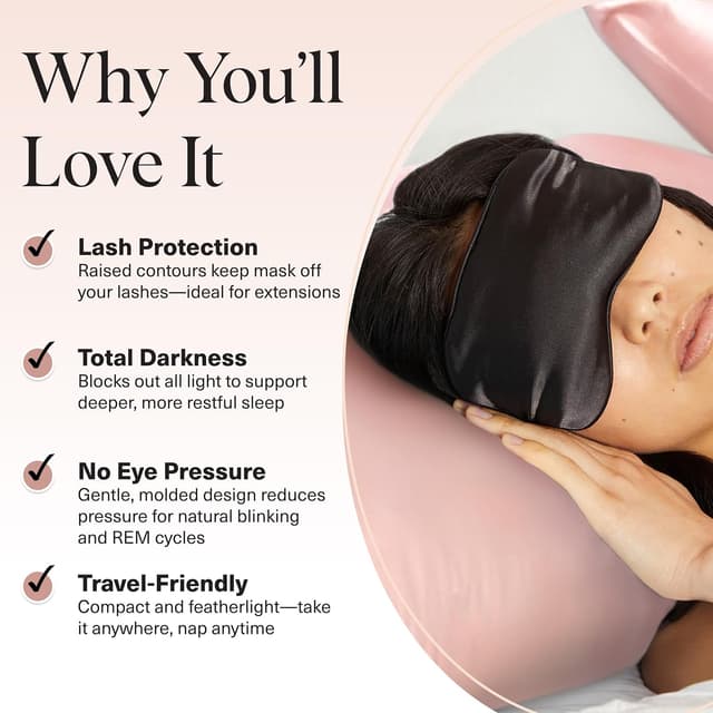 Detalle de Kitsch Beschwerte Satin Schlafmaske (116 g) – gewichtete Augenmaske für Schlaf & Reisen mit Lavendelduft, verstellbar und lichtblockierend