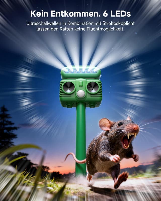 Detalle 2 de CritterAway Katzenschreck mit Ultraschall, Solar-Ladung & Bewegungsmelder für Garten und Rasen