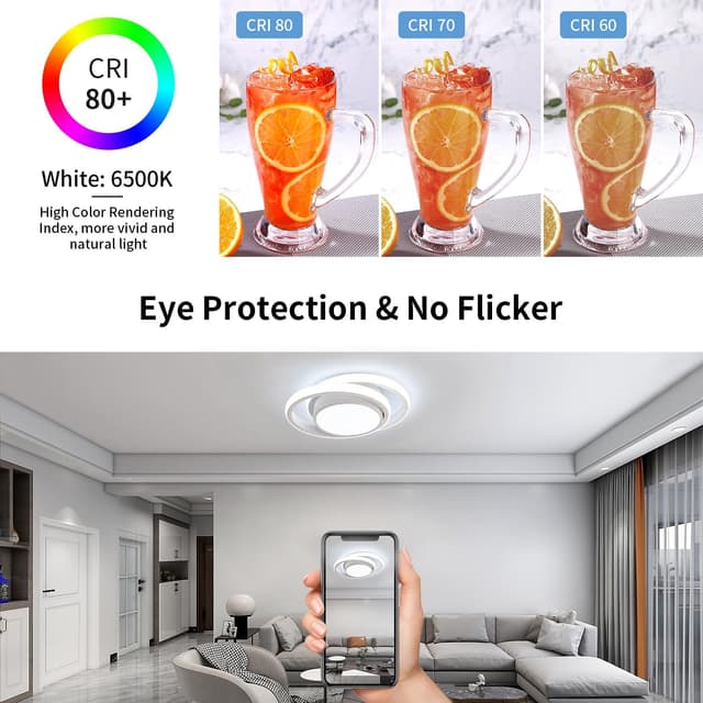 Detalle de Dorlink Dual-Round 32W LED Ceiling Light (2880LM, 6500K) for Hallway & Bedroom