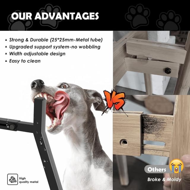 Detalle 2 de ADENGL Supporto per ciotole rialzato per cani di taglia media, larghezza regolabile e bloccabile (7–10,6 pollici)