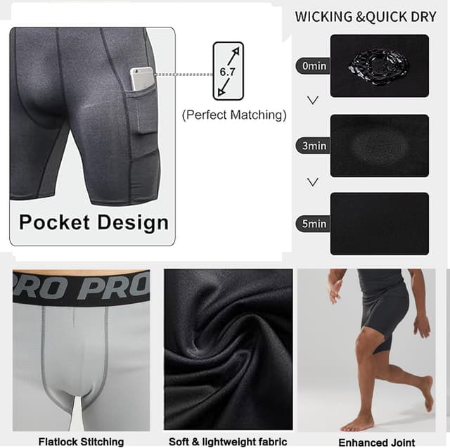 Detalle de BEGIANT Compressie Shorts Herren – schnelltrocknende Basislage mit Kompression und flachen Flatlock-Nähten