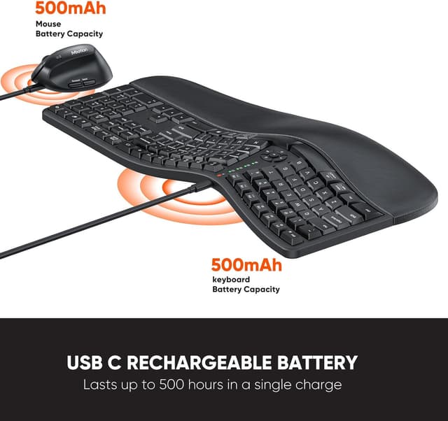 Detalle 1 de MEETION Ergonomic Keyboard and Mouse 500mAh