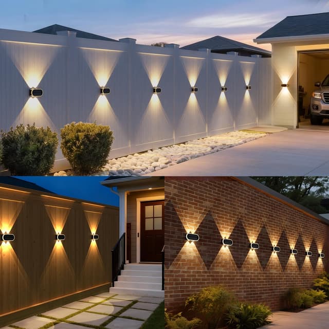 Detalle de Hiromeco Solarlampen für Außen Wand 4er-Set – Solar-Wandleuchten mit doppeltem Up&Down-Licht