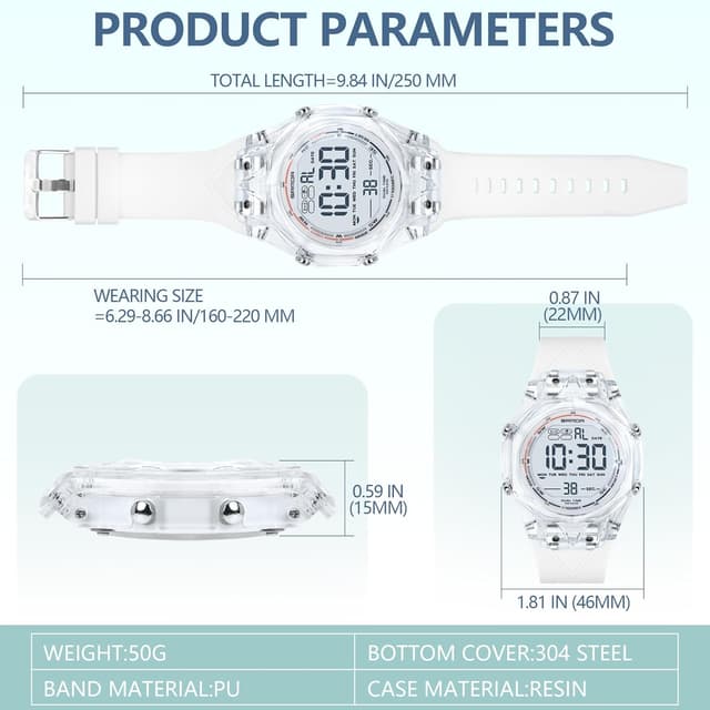 Detalle de TICKEEN digitale Sportuhr für Herren mit Alarm, Countdown, Stoppuhr, LED-Licht und 30 m Wasserdicht