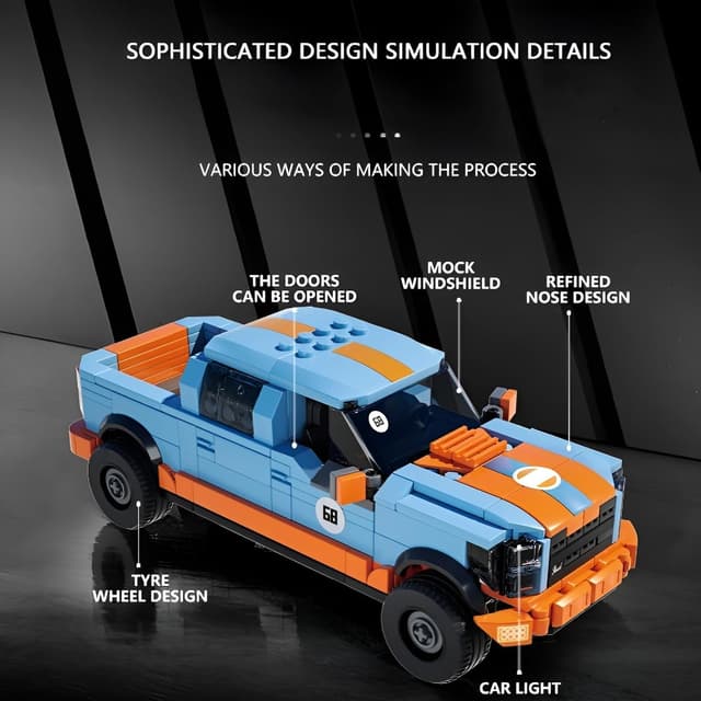 Detalle de DrmBeyd Technik Sportwagen Bausteine-Set (457 Teile) – Modellbau-Pickup im F-150 Stil für Heimdekoration
