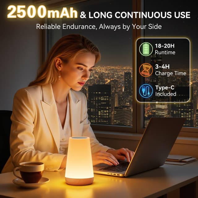 Detalle 2 de Auxmir Lámpara de Mesita Recargable 2500mAh