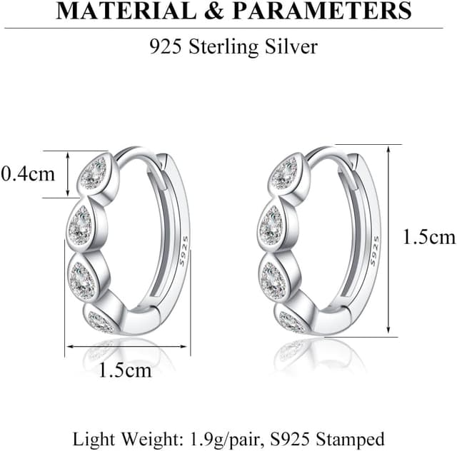 Detalle de SLUYNZ 925 Sterling Silber kleine tropfenförmige Creolen mit CZ – Huggie Infinity Ohrringe