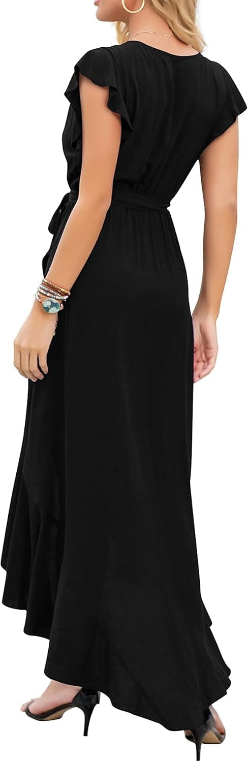 Detalle de GRECERELLE Women’s Boho Floral Wrap Maxi Dress with V-neck & Tie Belt