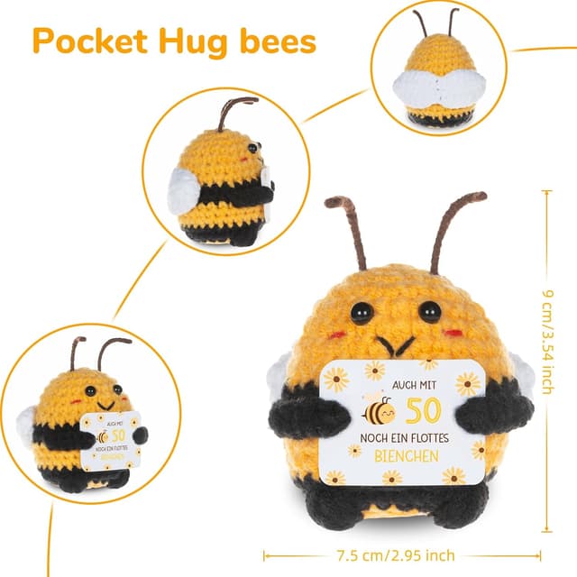 Detalle 2 de WenmthG Pocket Hug Positive Biene Glücksbringer zum 50. Geburtstag – 1 Stück