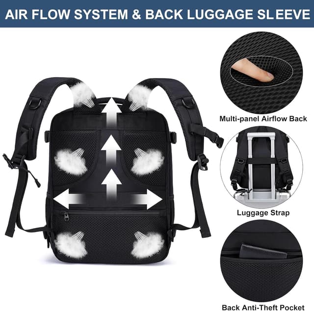 Thumbnail 6 de Mochila Viaje 40x30x20 para Ryanair, Vueling, Mochila Cabina 40x20x30 Mochila Viaje Cabina Avion con Compartimento Impermeable 24L Equipaje de Mano Bolsa Portatil 14 Pulgadas para Trabajo, Viajes