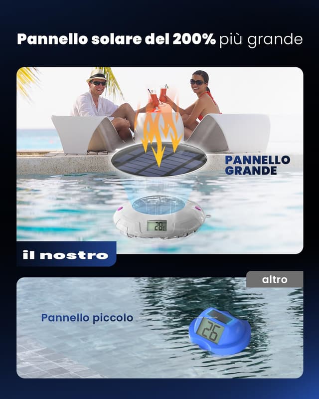 Detalle de Baldr luce solare per piscina con doppio display LCD e termometro galleggiante IPX7