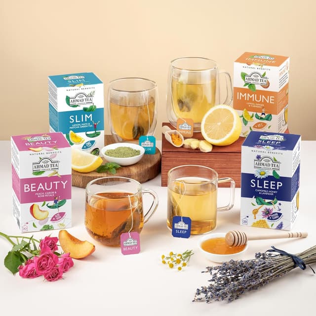 Detalle de Ahmad Tea Natural Benefits – Selezione di tè con sei infusi a base di frutta e erbe