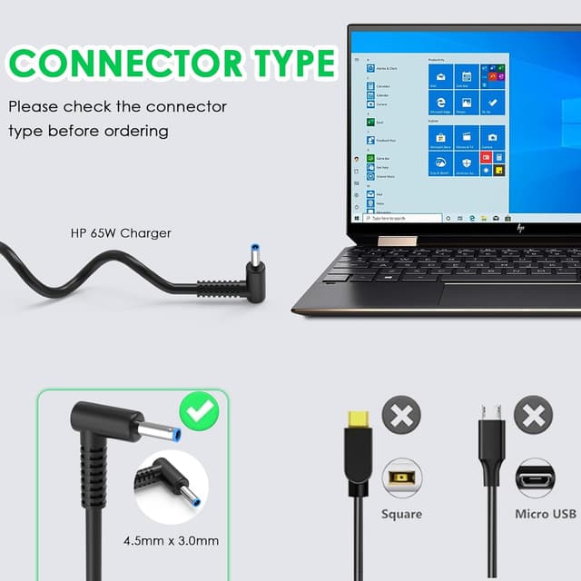 Detalle 2 de HP 65W Laptop-Ladekabel / Netzteil 19,5V 3,33A (4,5 x 3mm) für EliteBook, ProBook, Pavilion und Chromebook