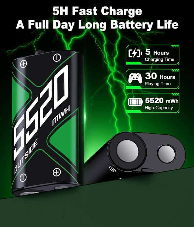 Detalle de Wiederaufladbarer Akku-Pack für Xbox Controller (4 x 5520 mAh) inkl. USB-Ladeanschluss & LED-Ladeanzeige