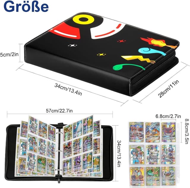 Detalle de Sammelalbum für Pokémon Karten – 50 Seiten, 900 Taschen, wasserdichtes PU Kartenhalter-Heft mit Reißverschluss