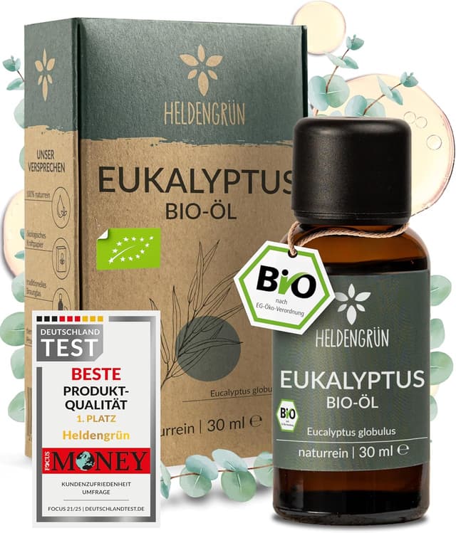 Detalle de Heldengrün BIO Eukalyptusöl (100% naturrein) – echtes Bio-Eukalyptusöl für Aromatherapie & Kosmetik